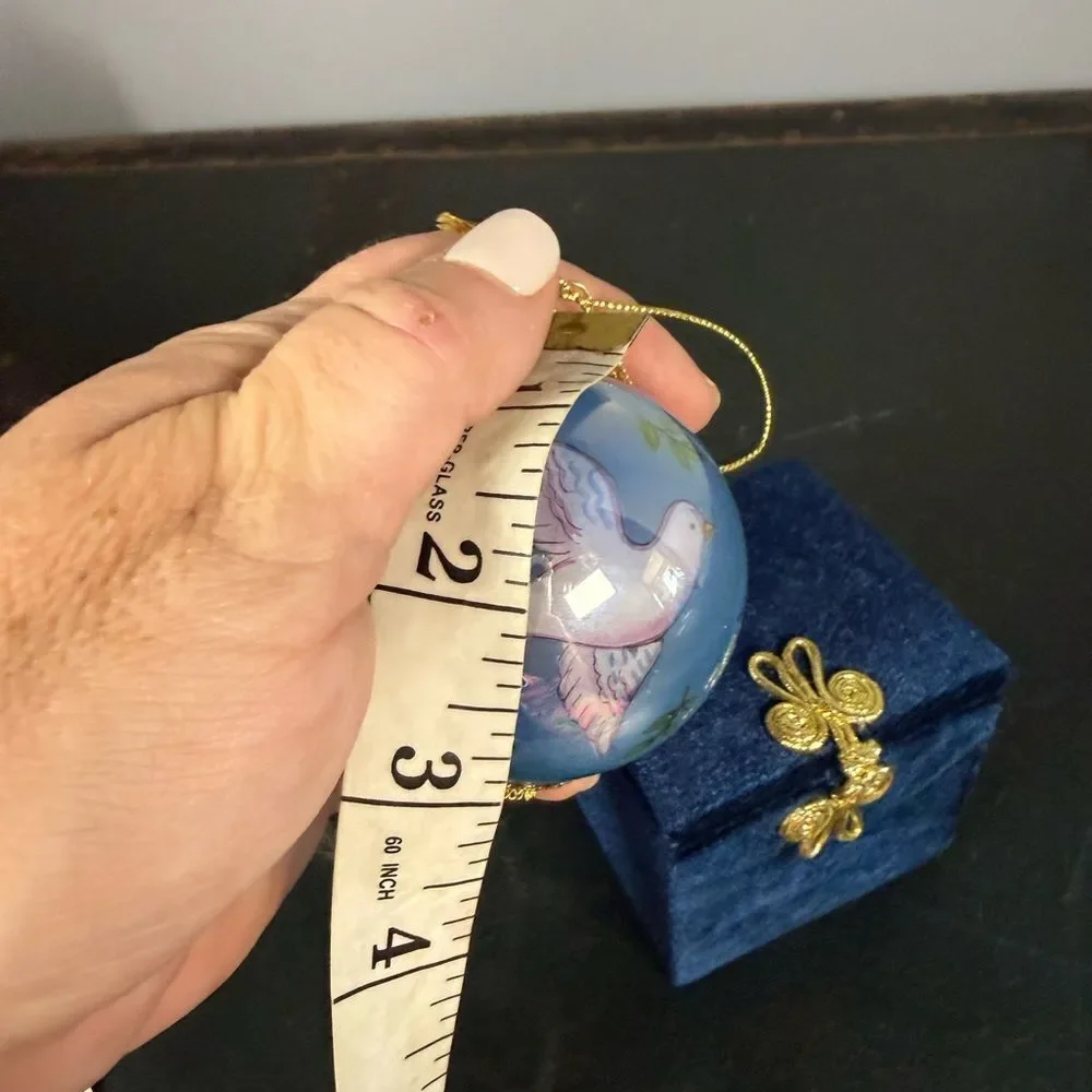 Vintage 2002 LI BIEN Peace Dove Reverse Hand Painted Glass Ornament w/Box & Info